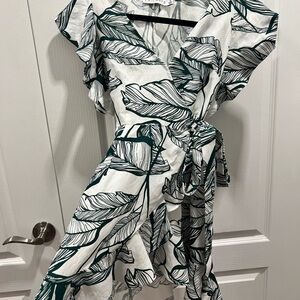 Leaf Print Wrap Dress